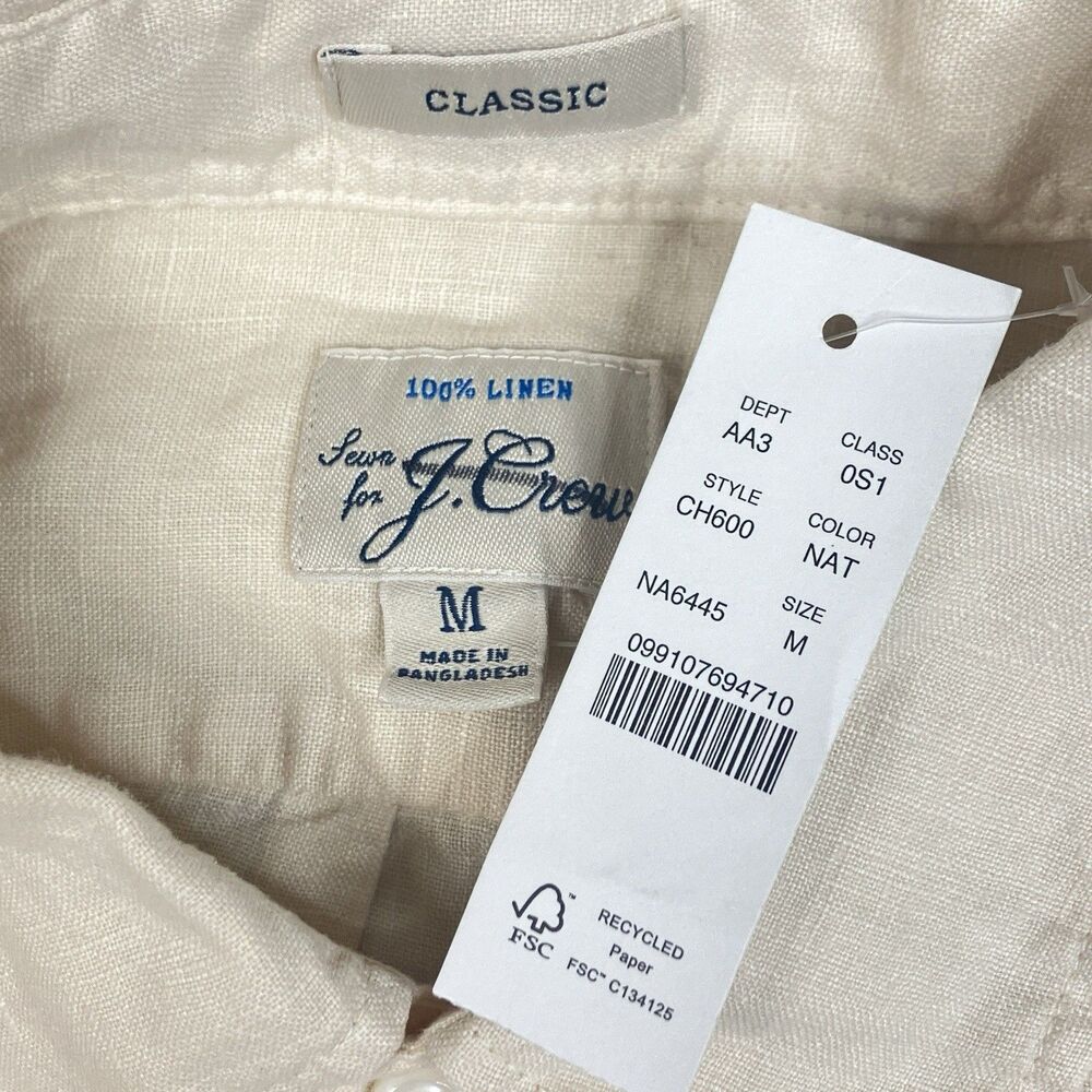 J Crew Washed Linen Shirt Mens M Natural Beige Short Sleeve Button Front CH600 - Picture 7 of 13